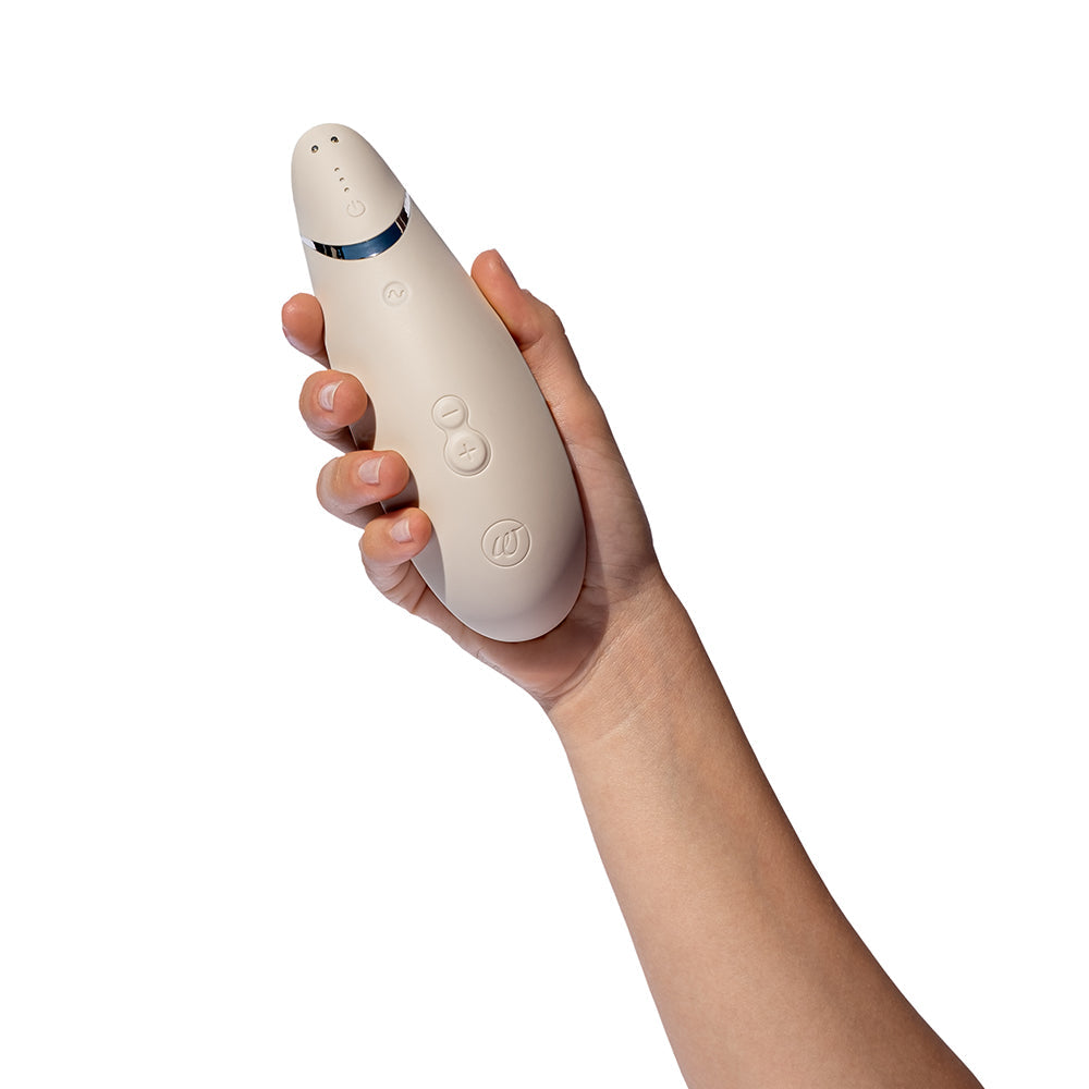 Womanizer Premium 2 Rechargeable Silicone Luxurious Pleasure Air Clitoral Stimulator Warm Gray - Fantasies Boutique