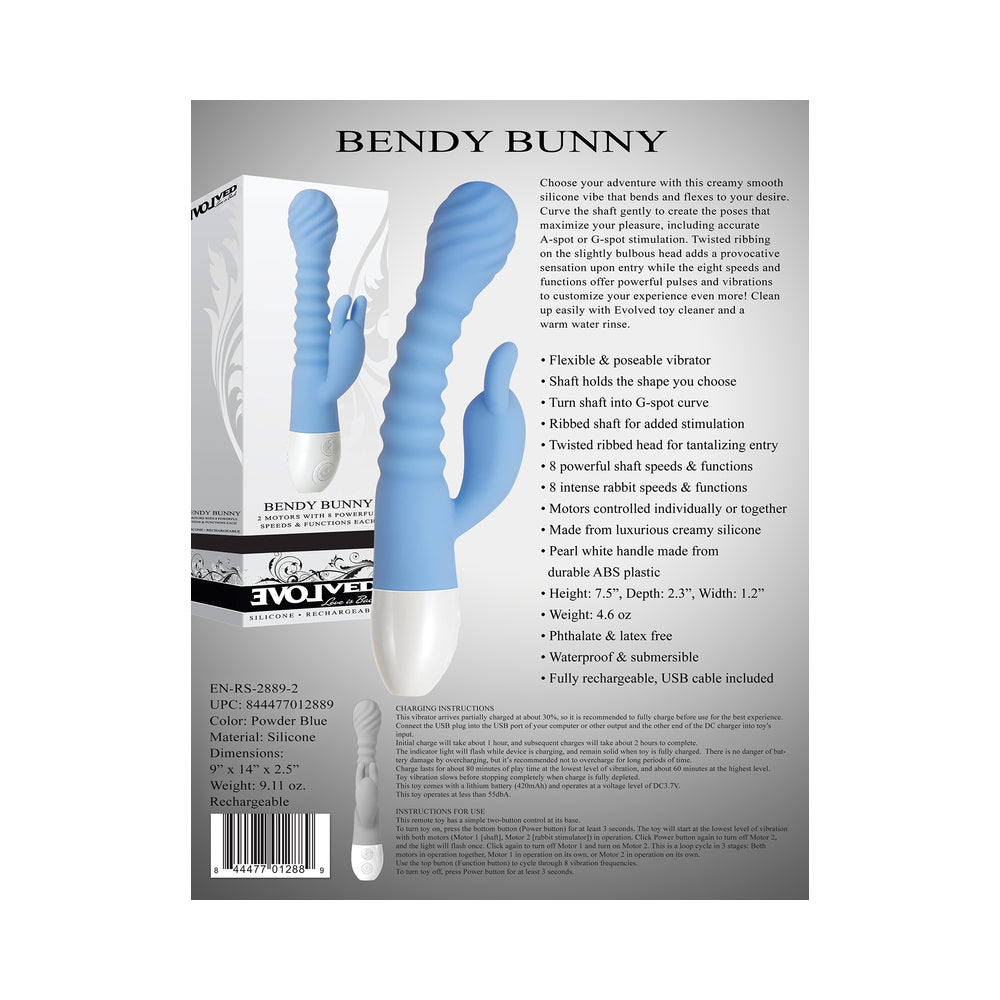 Evolved Bendy Bunny Rechargeable Poseable Silicone Rabbit Vibrator Blue - Fantasies Boutique