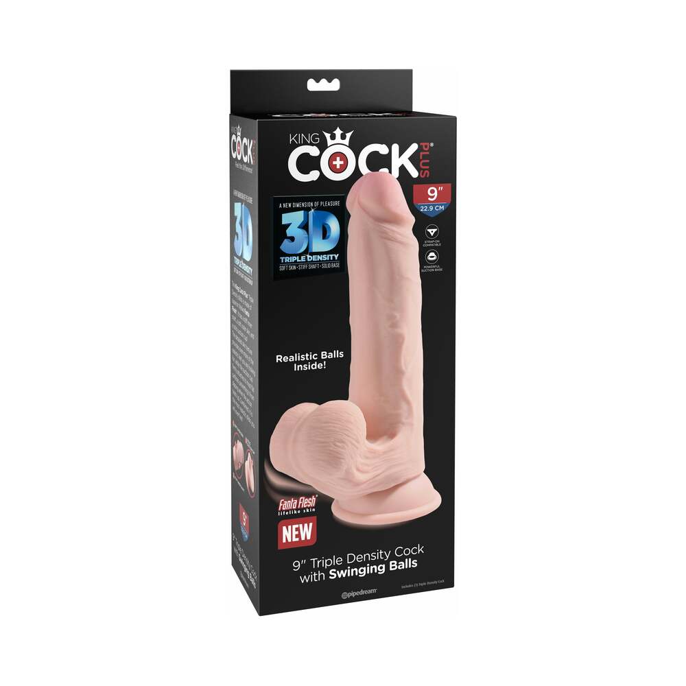 King Cock Plus 9 in. Triple-Density Cock With Swinging Balls Dildo Beige - Fantasies Boutique