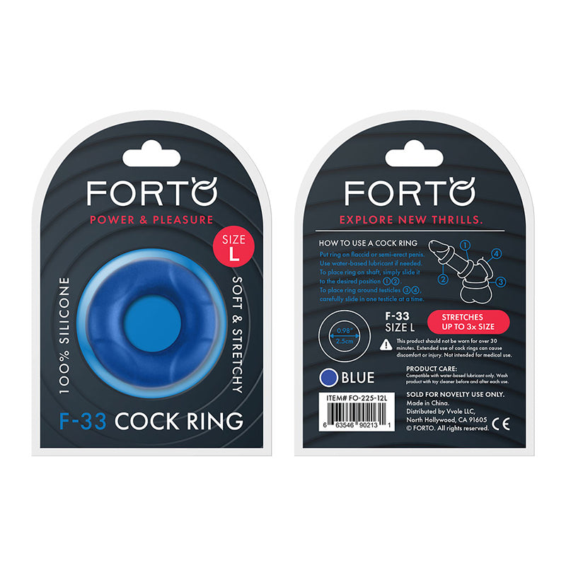 Forto F-33 Liquid Silicone Cockring Large Blue - Fantasies Boutique