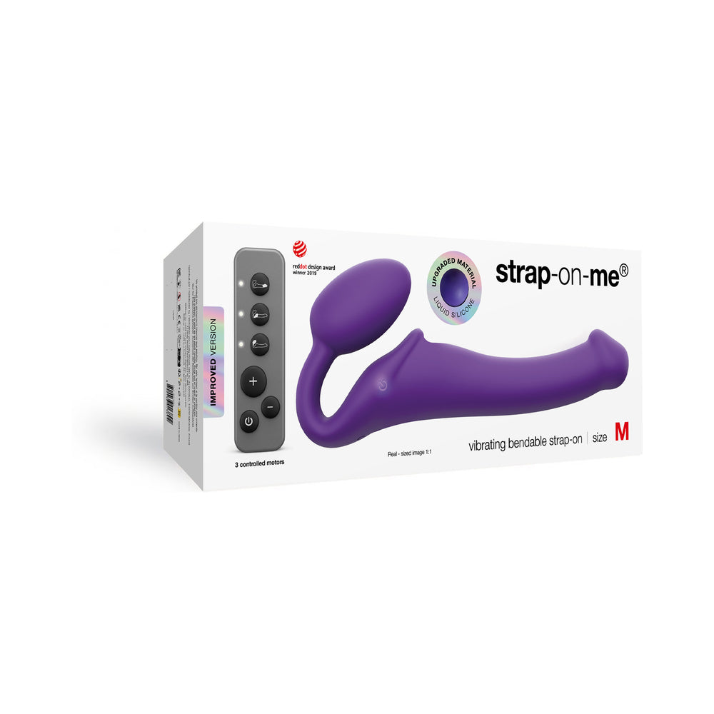 Strap-On-Me Rechargeable Remote-Controlled Silicone Vibrating Bendable Strap-On Purple M - Fantasies Boutique