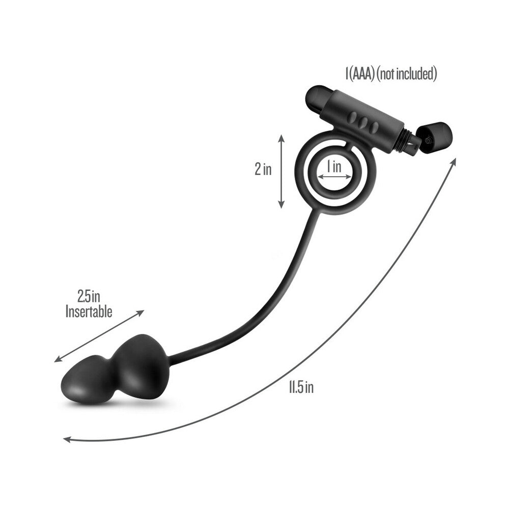 Anal Adventures Platinum Silicone Anal Plug with Vibrating C-Ring Black - Fantasies Boutique
