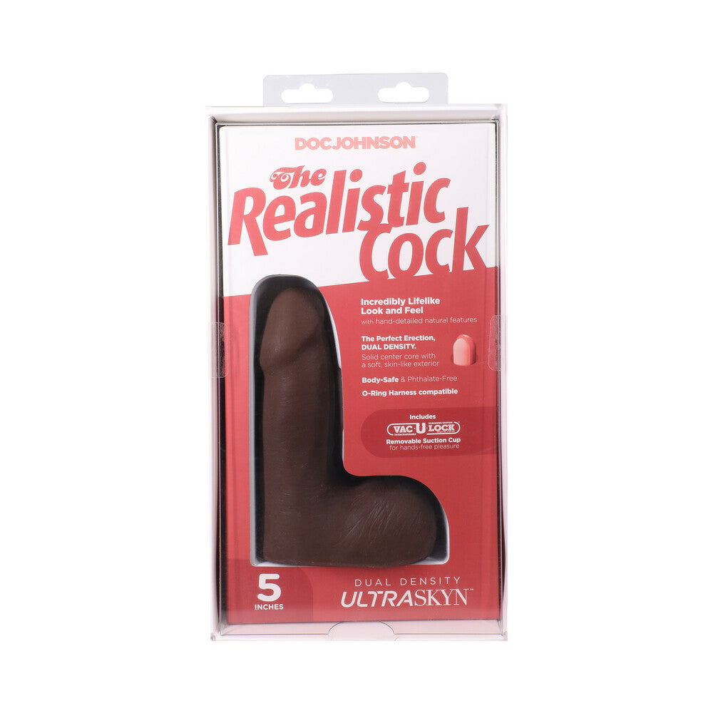 The Realistic Cock 5 in. ULTRASKYN Vac-U-Lock Dildo with Balls Chocolate