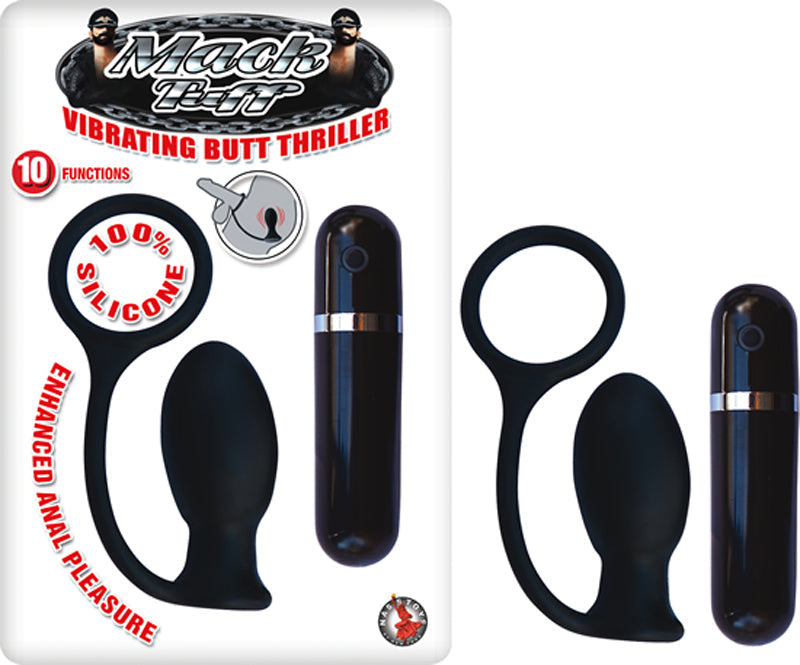 Mack Tuff Vibrating Butt Thriller Silicone Multispeed Cock Ring And Anal Plug (Black) - Fantasies Boutique