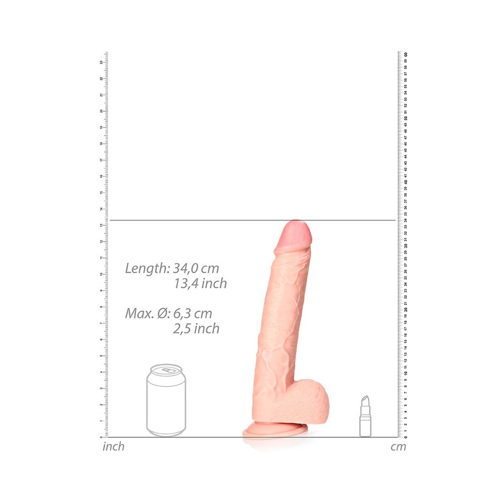 RealRock Realistic 12 in. Straight Dildo With Balls and Suction Cup Beige - Fantasies Boutique