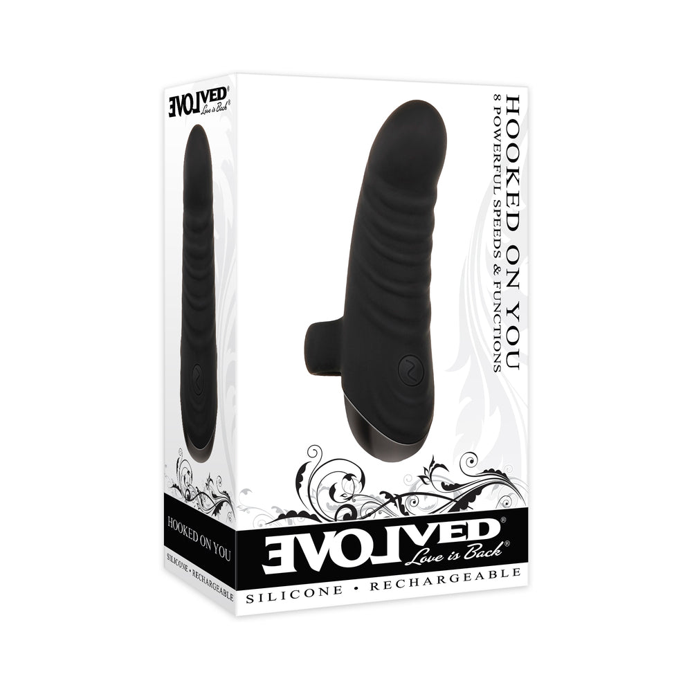 Evolved Hooked On You Rechargeable Silicone Finger Vibrator Black - Fantasies Boutique