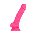 Neo 7.5 in. Dual Density Dildo with Balls Neon Pink - Fantasies Boutique