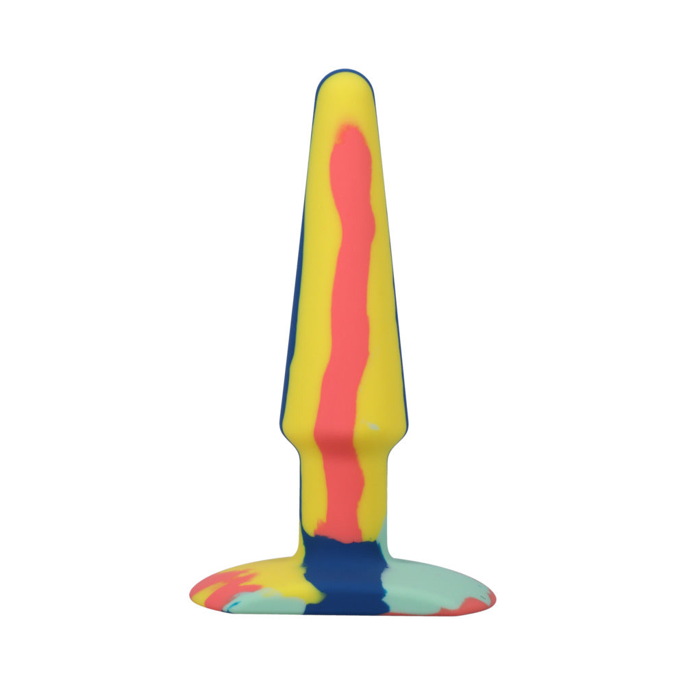 A-Play Groovy Silicone Anal Plug 5 in. Multi-Colored, Yellow - Fantasies Boutique