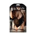 Vixen Text Me Back High-Neck Gartered Teddy Black Queen - Fantasies Boutique