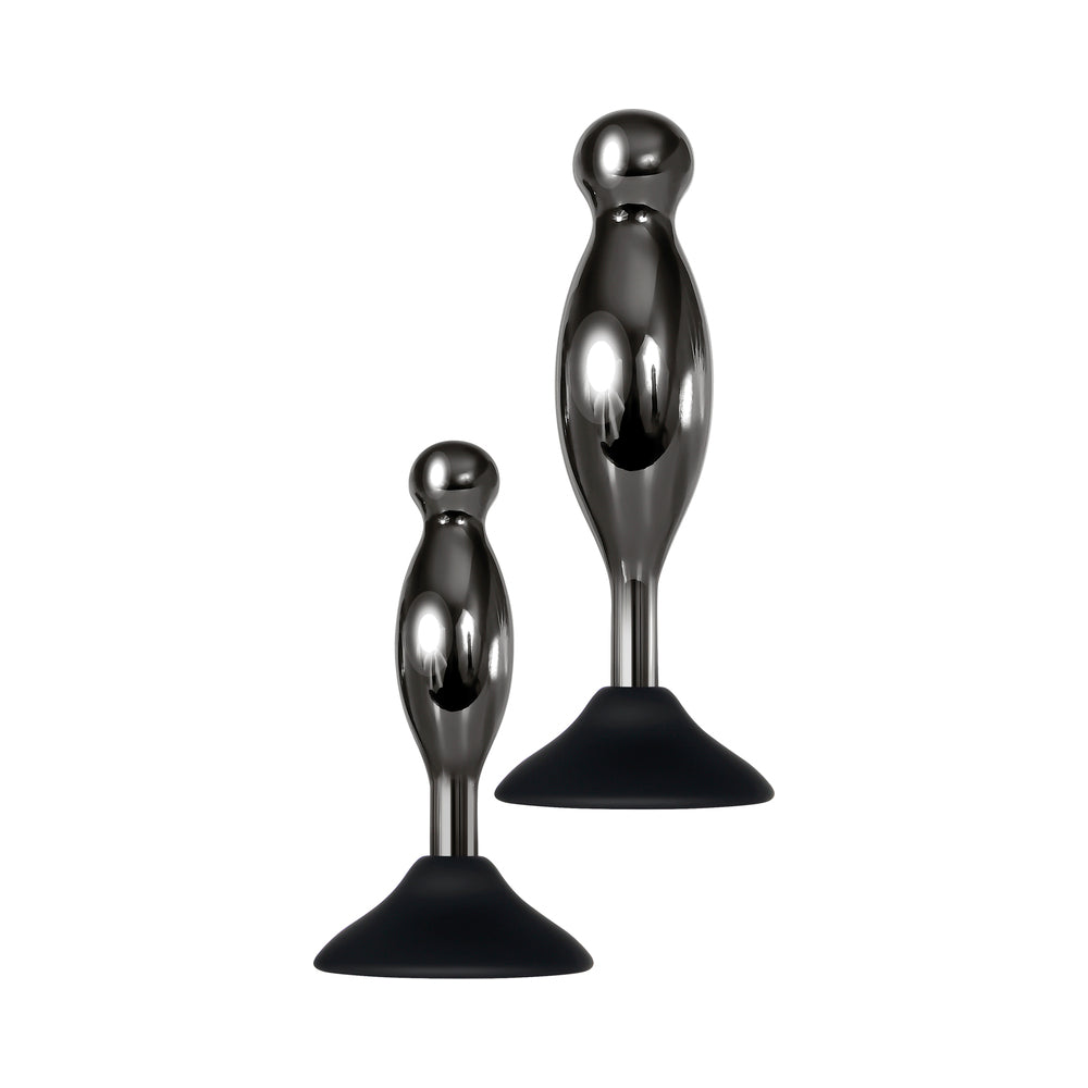 Evolved Joy Sticks 2-Piece Metal Anal Plug With Suction Cup Base Set Black - Fantasies Boutique