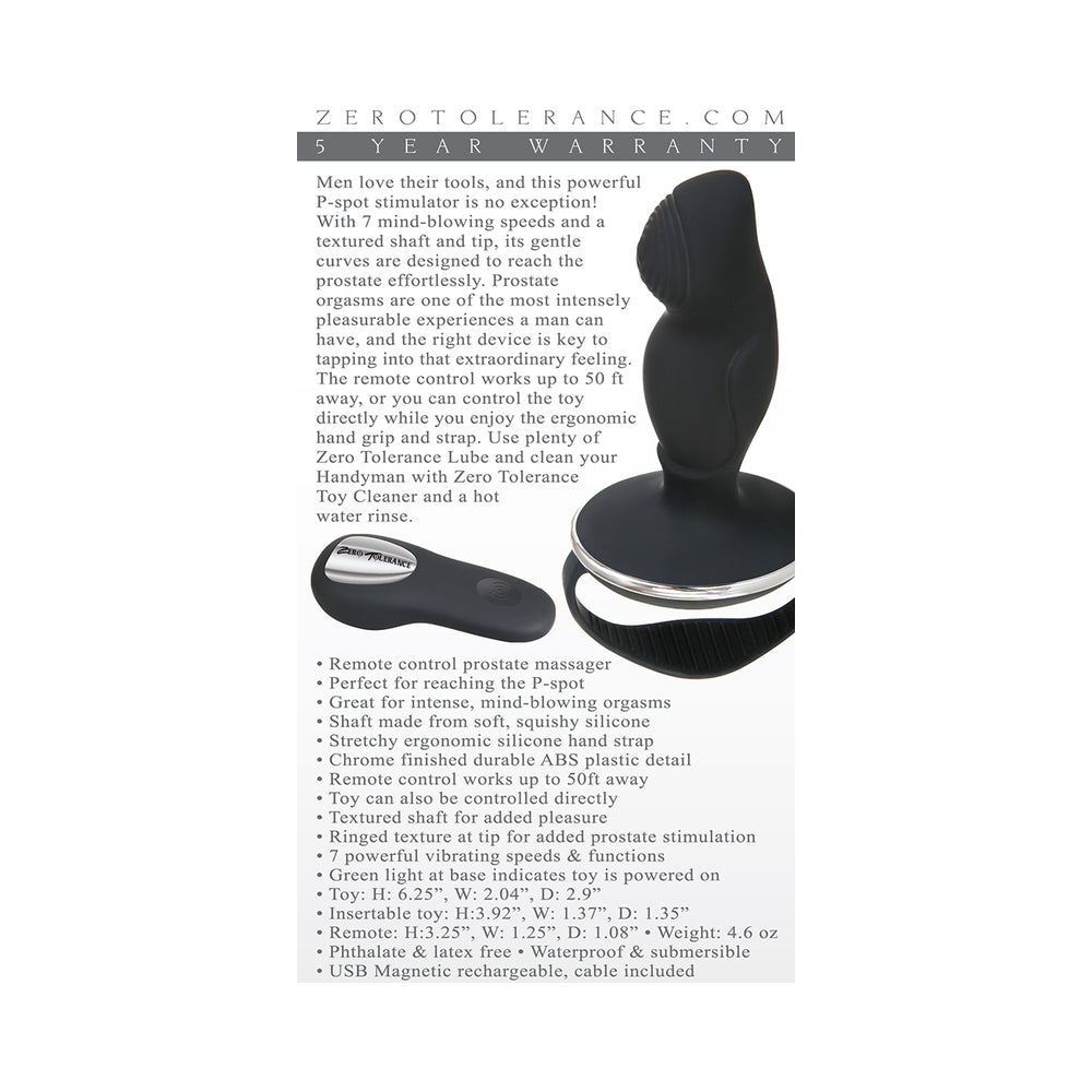 Zero Tolerance The Handyman Rechargeable Remote-Controlled Vibrating Prostate Massager Black