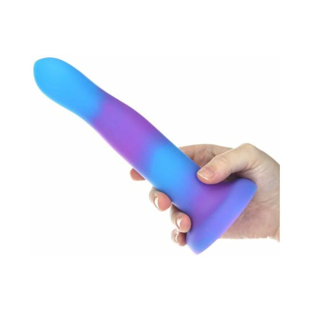 Addiction Rave Bendable 8 in. Silicone Dildo Glow in the Dark Blue Purple - Fantasies Boutique