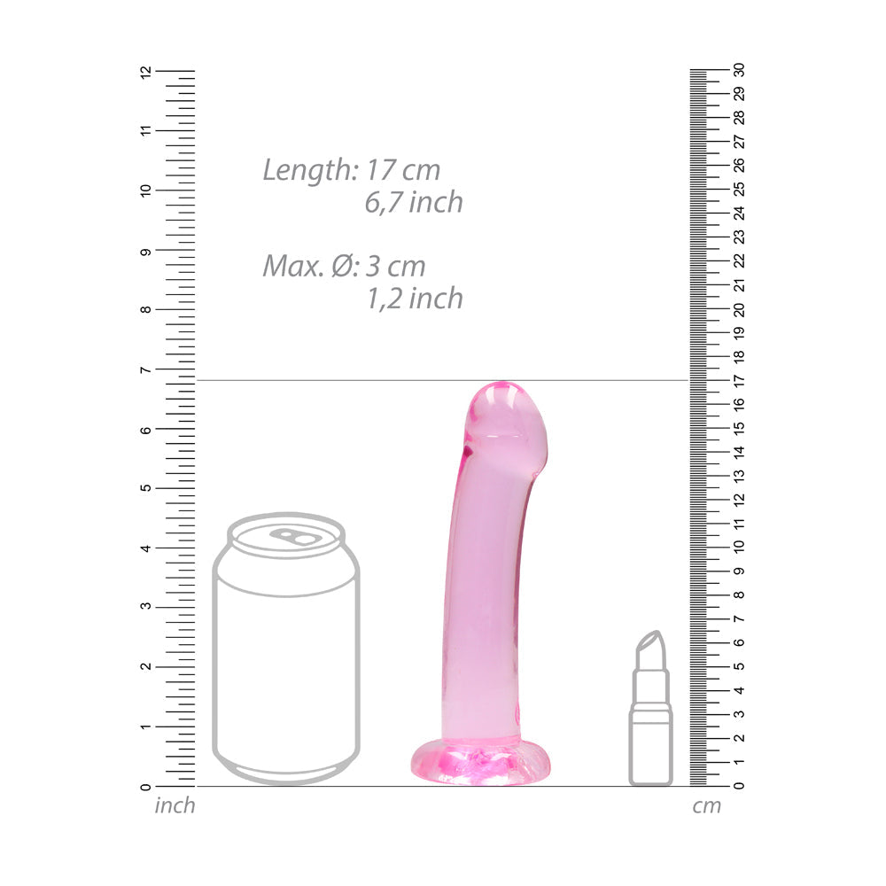 RealRock Crystal Clear Non-Realistic 7 in. Dildo With Suction Cup Pink - Fantasies Boutique