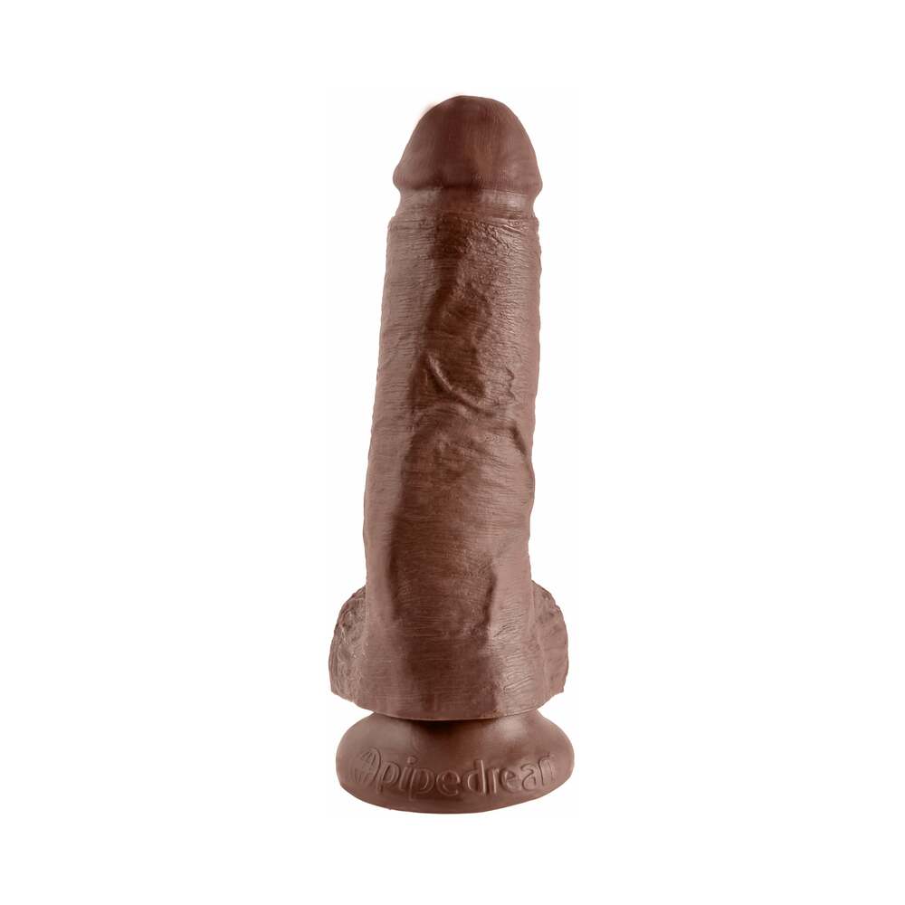 King Cock 8 in. Cock With Balls Realistic Suction Cup Dildo Brown - Fantasies Boutique