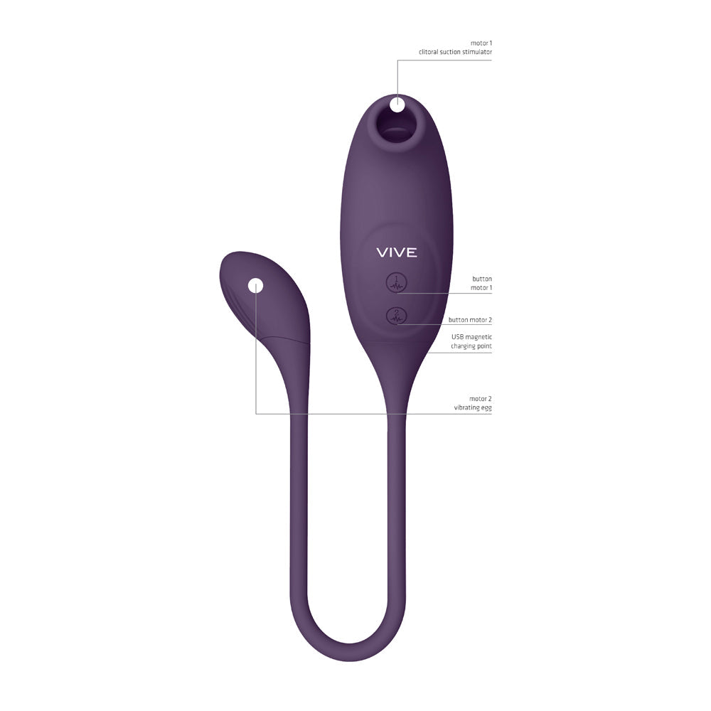 VIVE QUINO Rechargeable Air Wave & Vibrating Silicone Egg Vibrator Purple - Fantasies Boutique
