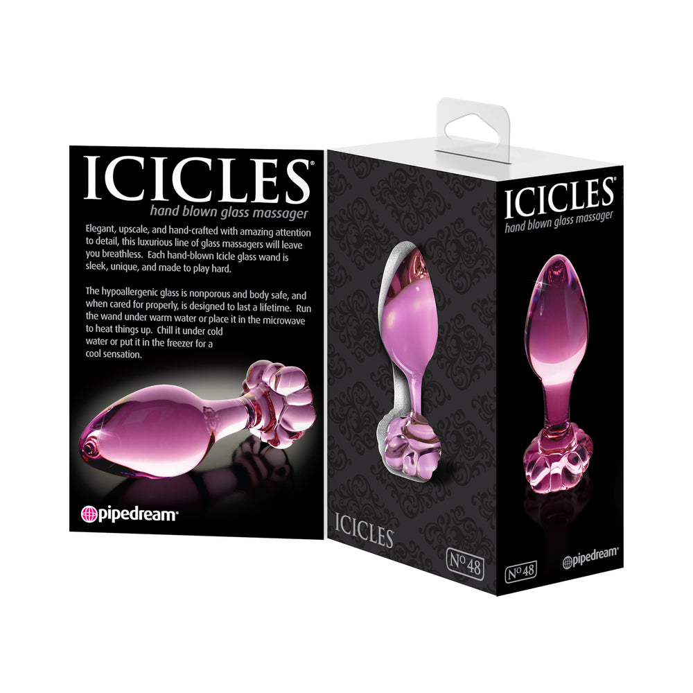 Pipedream Icicles No. 48 Glass 3.5 in. Anal Plug With Flower Base Pink - Fantasies Boutique