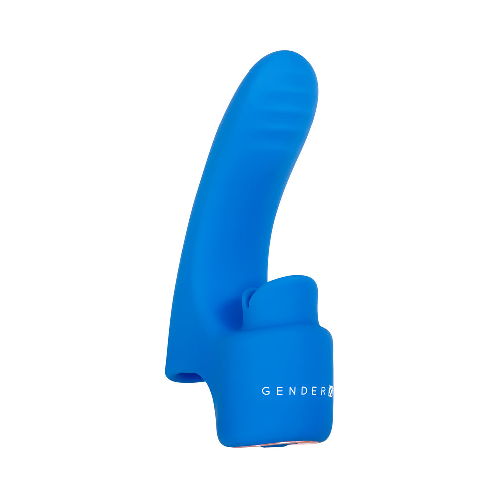 Gender X Flick It Rechargeable Flicking Dual Stimulation Silicone Finger Vibrator Blue - Fantasies Boutique