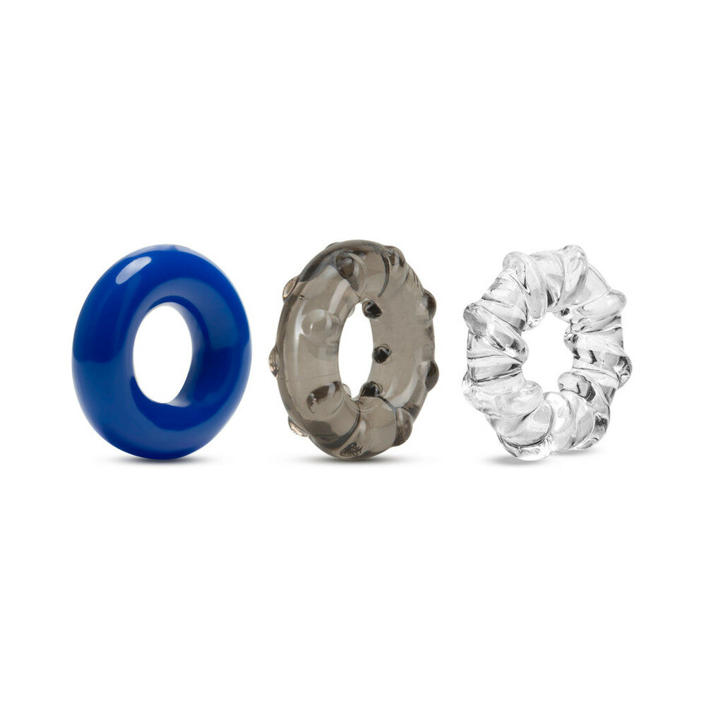 Blush Stay Hard Triple Stretch Cockrings 3-Pack Assorted Colors - Fantasies Boutique