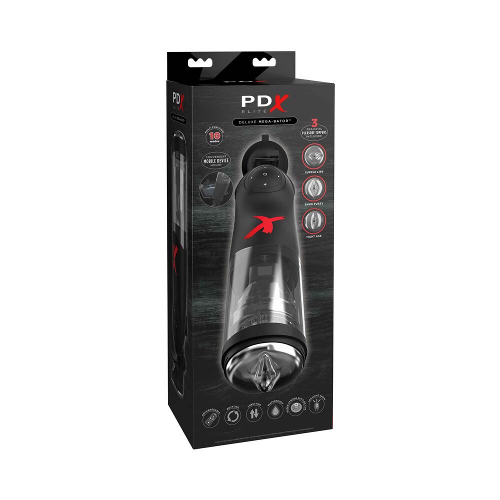 PDX Elite Deluxe Mega-Bator Rotating Thrusting Masturbator Clear/Black - Fantasies Boutique