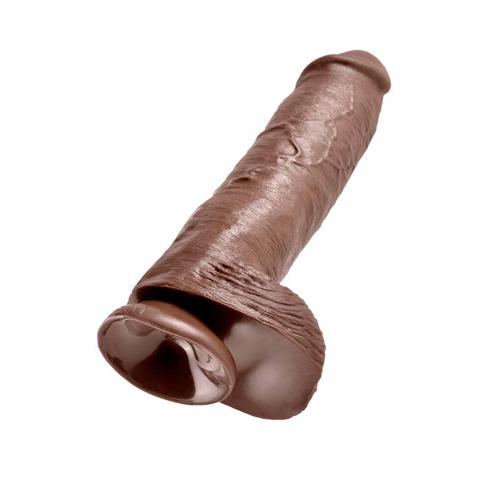 King Cock 11 in. Cock With Balls Realistic Suction Cup Dildo Brown - Fantasies Boutique