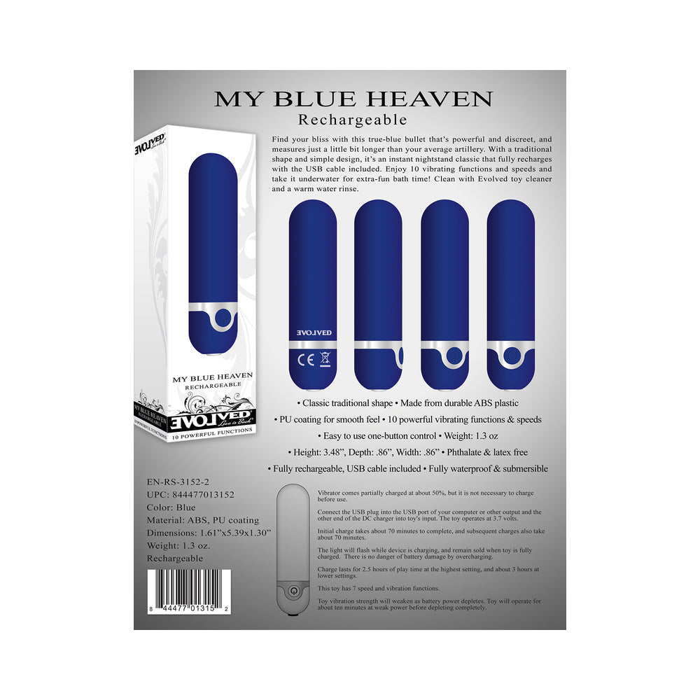 Evolved My Blue Heaven Rechargeable Bullet Vibrator Blue - Fantasies Boutique