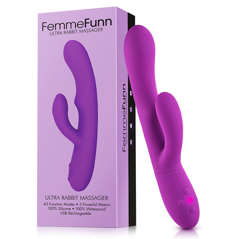 FemmeFunn Ultra Rabbit Rechargeable Silicone Dual Stimulation Vibrator Purple - Fantasies Boutique