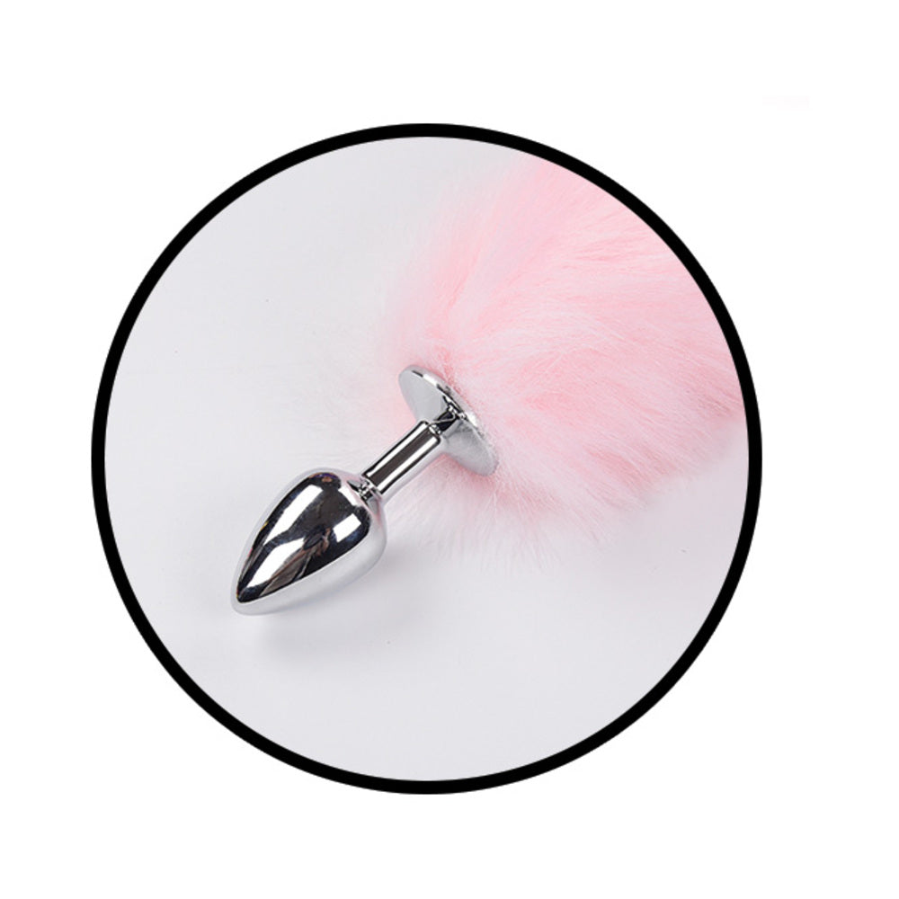 Foxy Tail Light Up Faux Fur Butt Plug With Multicolored Light Pattern Pink - Fantasies Boutique