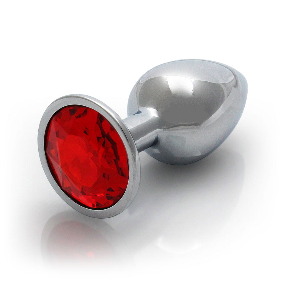 Shots Ouch! Round Gem Butt Plug Small Silver/Ruby Red - Fantasies Boutique
