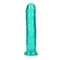 RealRock Crystal Clear Straight 9 in. Dildo Without Balls Turquoise