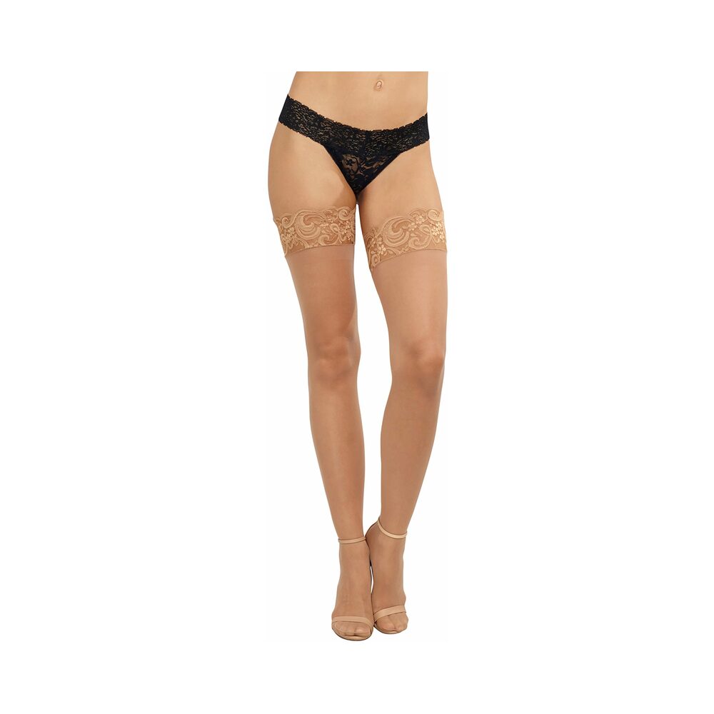 Dreamgirl Sheer Thigh-High Stockings with Silicone Lace Top Light OS - Fantasies Boutique