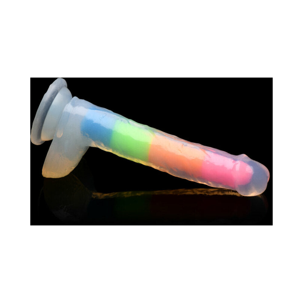 Lollicock Silicone Dildo with Balls 7 in. Rainbow Glow in the Dark - Fantasies Boutique