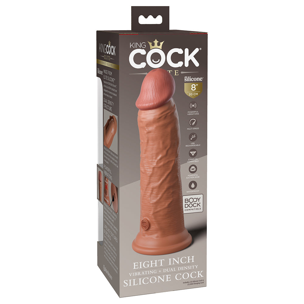 King Cock Elite 8 in. Vibrating Realistic Dildo With Suction Cup Tan - Fantasies Boutique