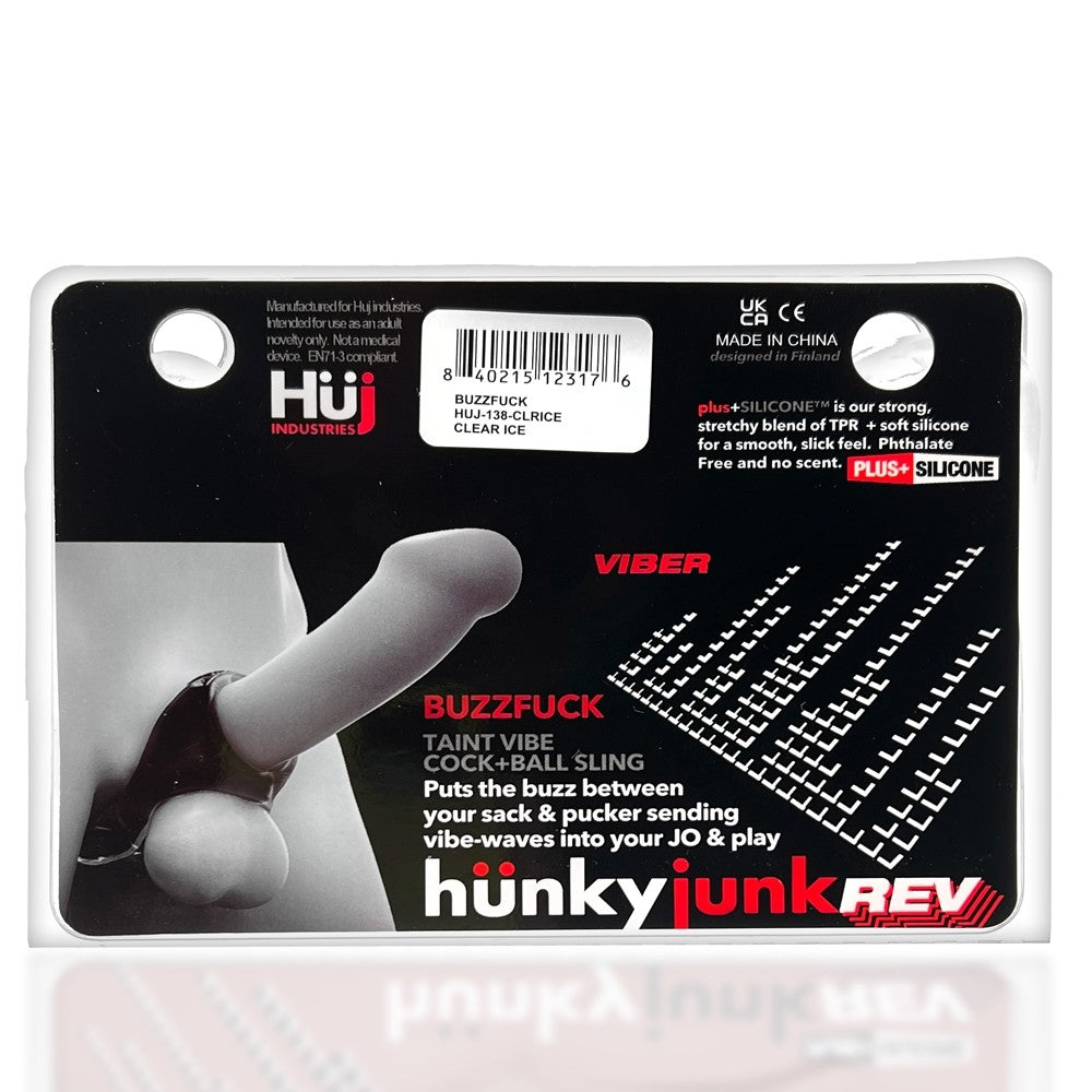Hunkyjunk Buzzfuck Cock & Ball Sling with Taint Vibrator White Ice - Fantasies Boutique