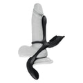 Playboy The 3 Way Rechargeable Remote Controlled Vibrating Silicone Cockring with Stimulator Black - Fantasies Boutique