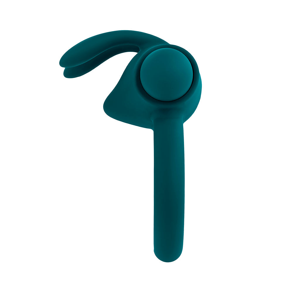 Playboy Bunny Buzzer Rechargeable Vibrating Silicone Cockring with Stimulator Deep Teal - Fantasies Boutique