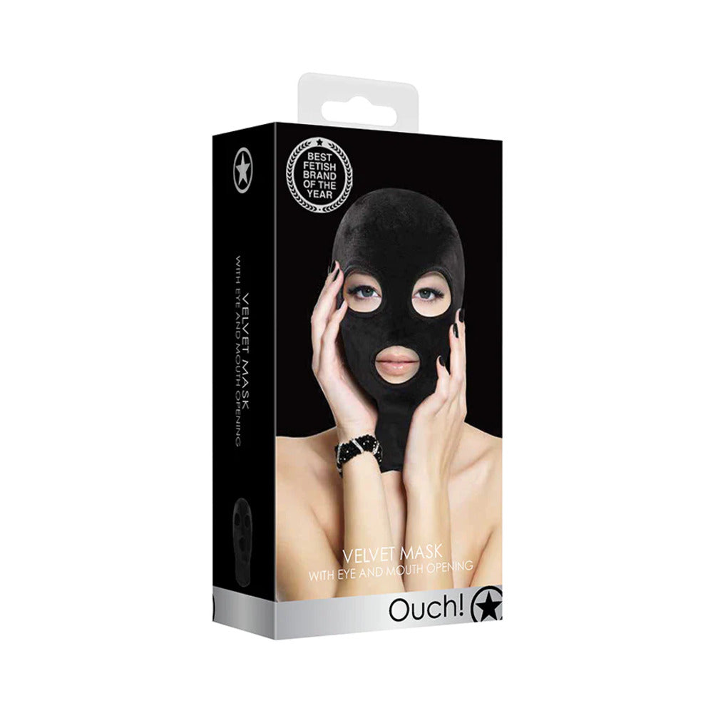 Ouch! Velvet Full-Head Mask With Eye and Mouth Opening Black - Fantasies Boutique