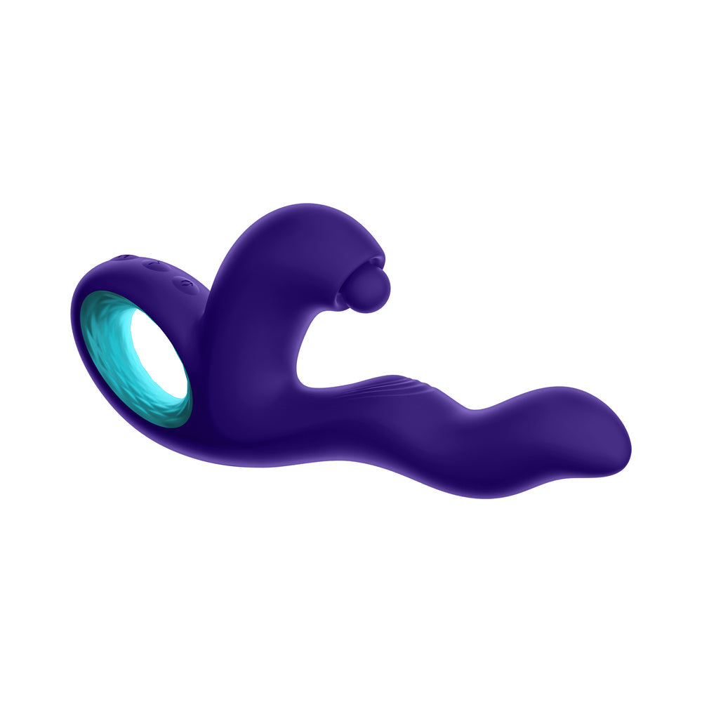 FemmeFunn Klio Rechargeable Silicone Triple Action Thumping Rabbit Vibrator Dark Purple - Fantasies Boutique