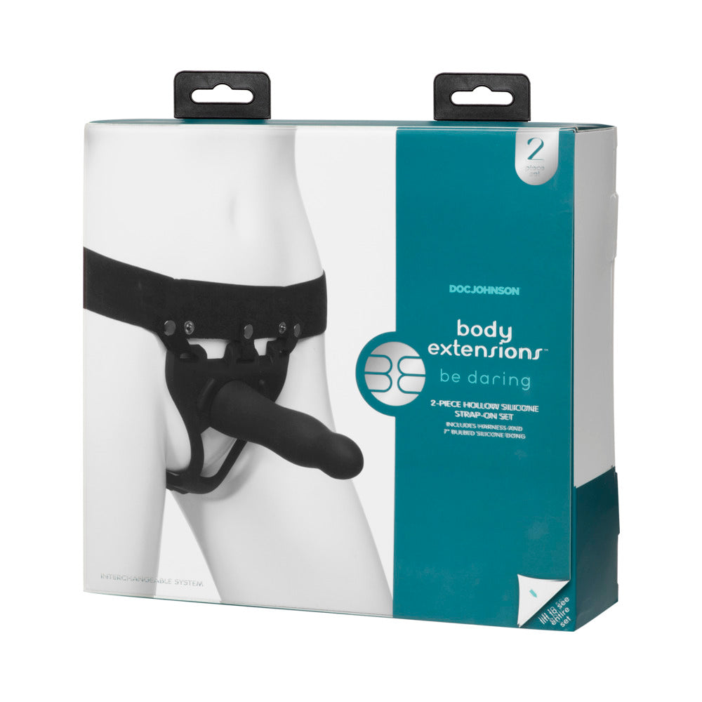 Be Daring Body Extensions Hollow Slim Dong Strap-On 2-Piece Set Black - Fantasies Boutique