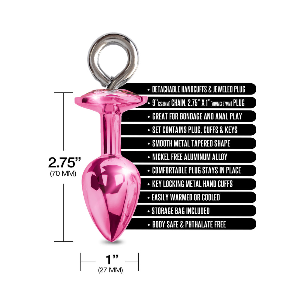 Nixie Metal Butt Plug & Furry Handcuff Set Medium Pink Metallic - Fantasies Boutique