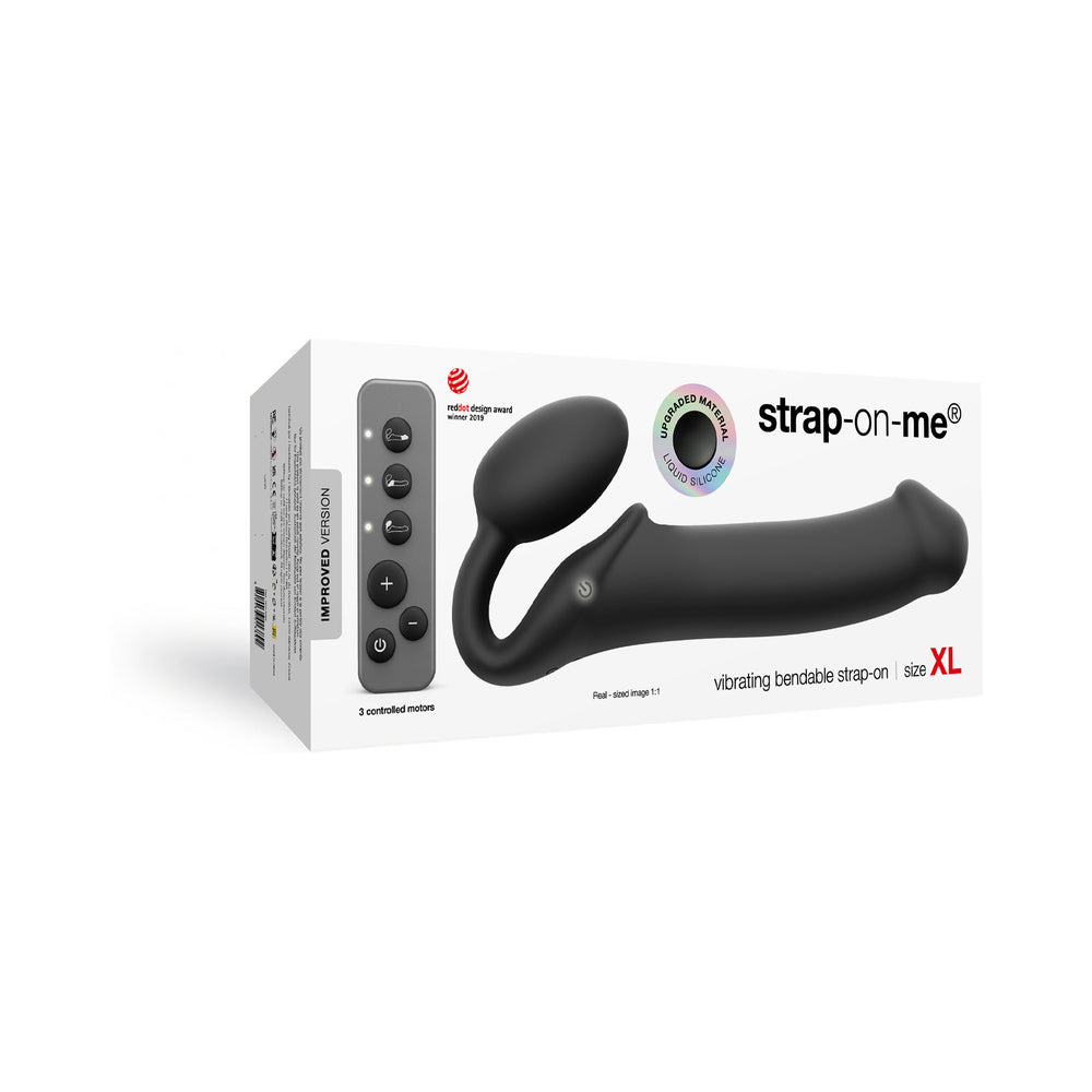 Strap-On-Me Rechargeable Remote-Controlled Silicone Vibrating Bendable Strap-On Black XL - Fantasies Boutique