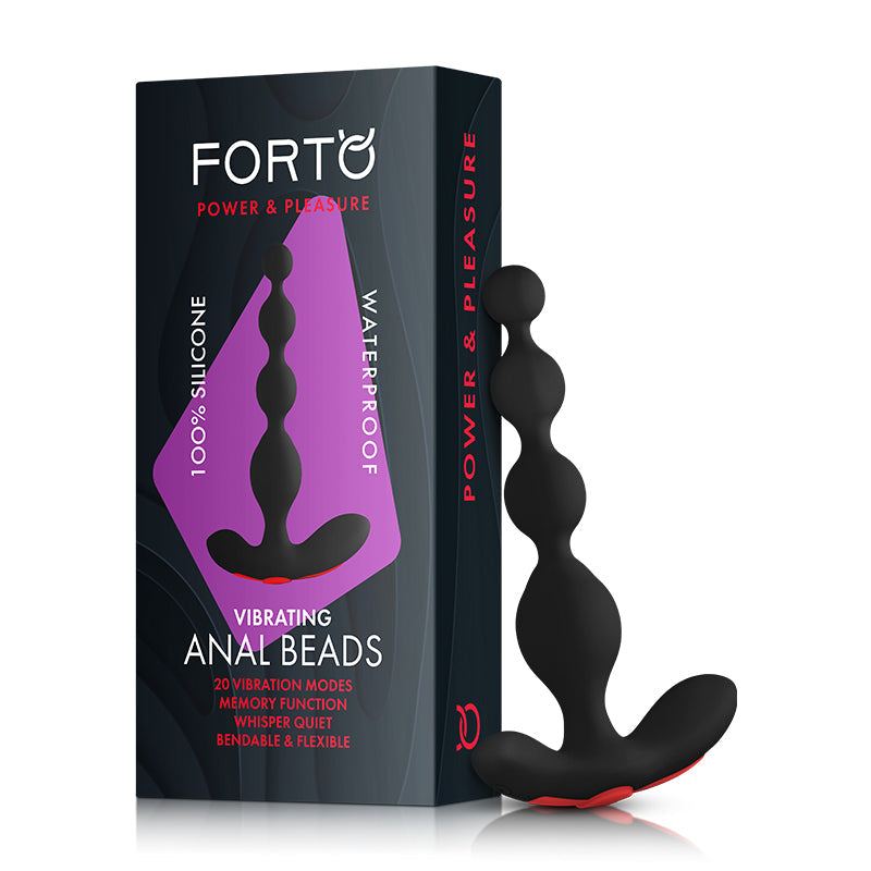 Forto Vibrating Anal Beads Rechargeable Silicone Plug Black - Fantasies Boutique
