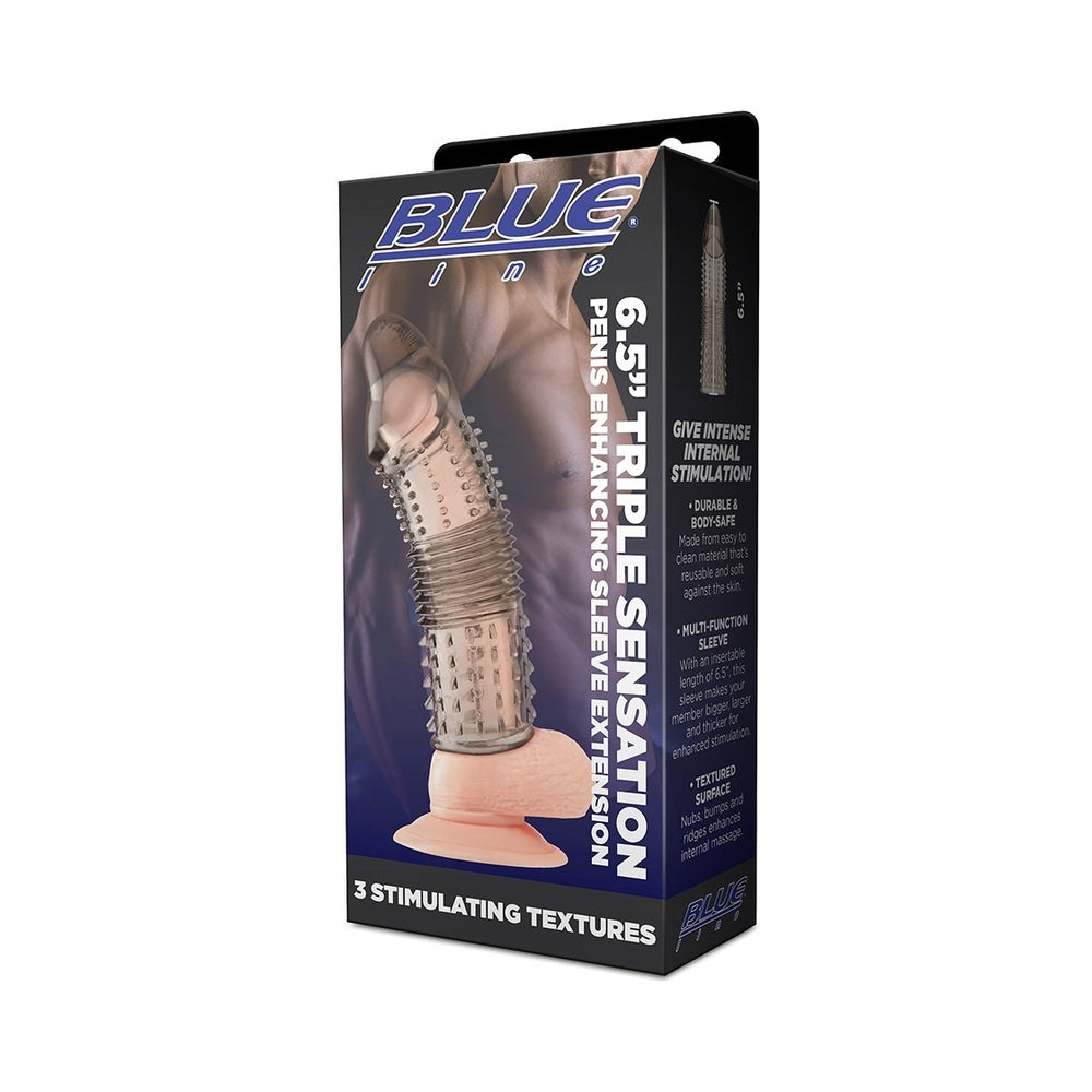 Blue Line 6.5 in. Triple Sensation Penis Enhancing Sleeve Extension - Fantasies Boutique