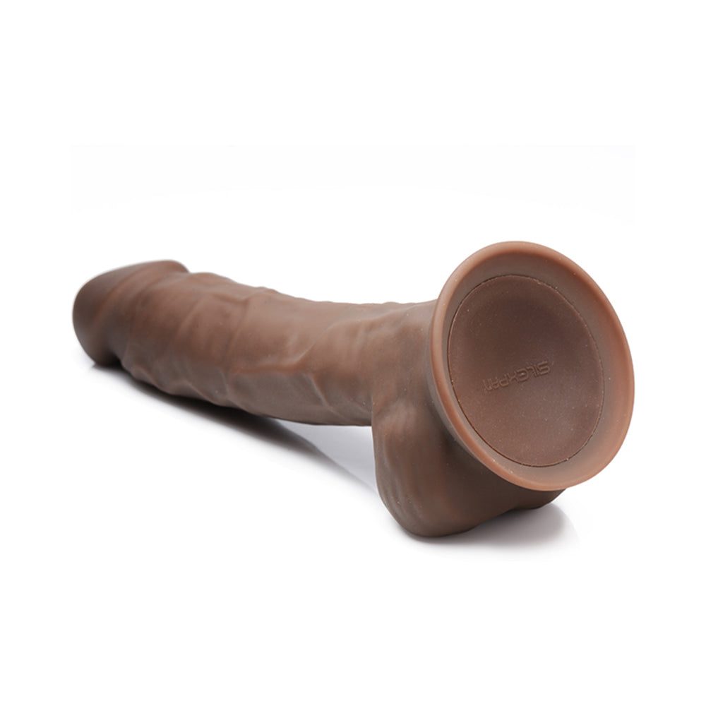 Curve Toys FLESHSTIXXX Rechargeable 8 in. Posable Vibrating Dildo with Balls & Suction Cup Brown - Fantasies Boutique