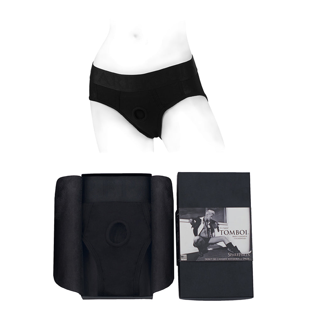 SpareParts Tomboi Rayon Briefs Harness Black Size L - Fantasies Boutique