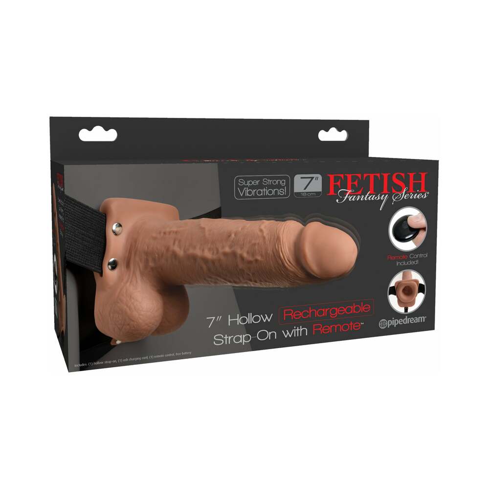 Fetish Fantasy Series Vibrating 7 in. Hollow Strap-On With Balls Tan/Black - Fantasies Boutique