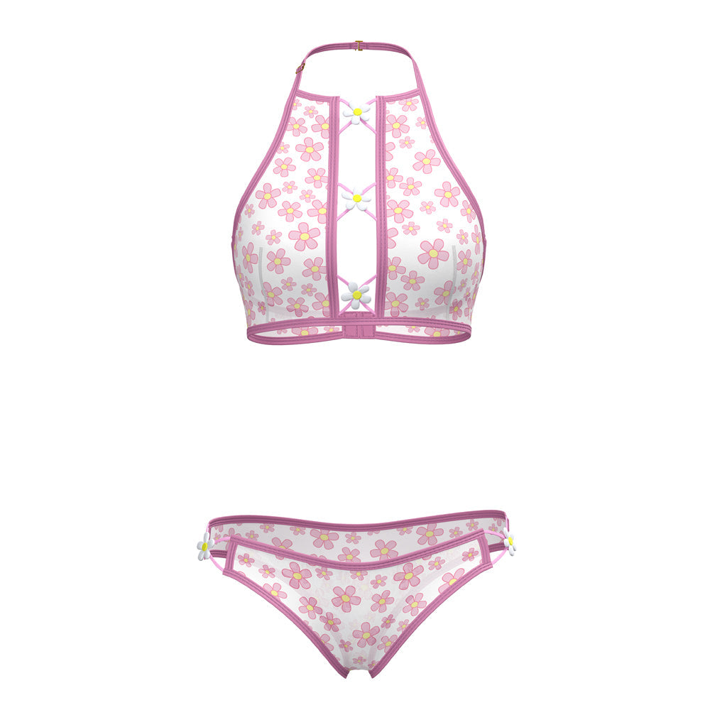 Magic Silk Daisy Halter Bralette & Panty Set Daisy Print S/M
