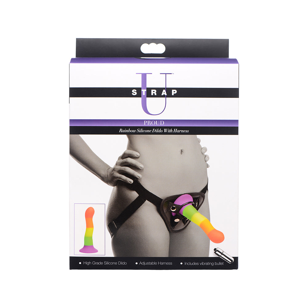 Strap U Proud Rainbow Silicone Dildo with Harness