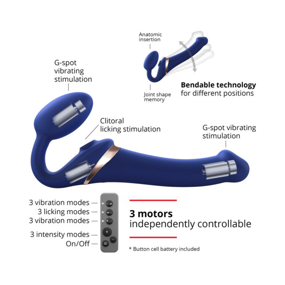 Strap-On-Me Rechargeable Remote-Controlled Multi Orgasm Bendable Strap-On Night Blue M - Fantasies Boutique
