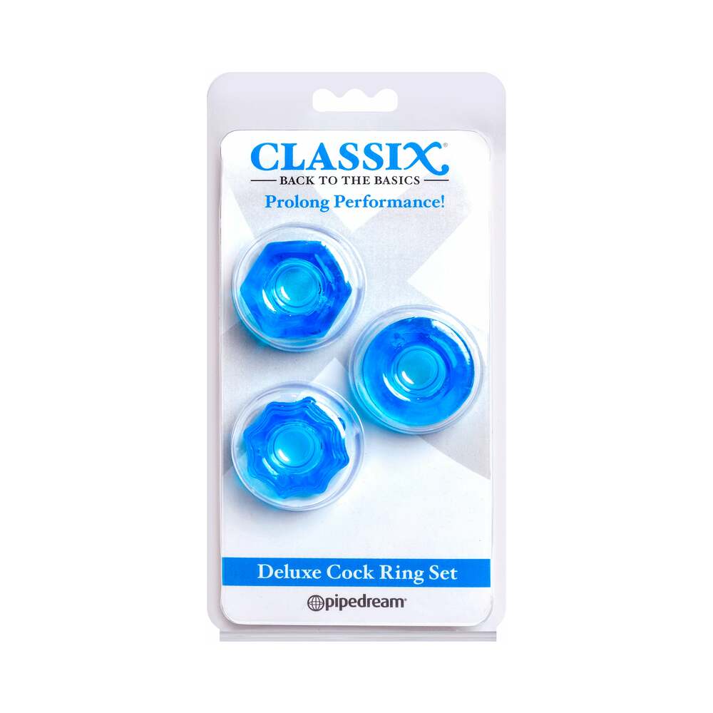 Pipedream Classix 3-Piece Deluxe Cock Ring Set Blue - Fantasies Boutique