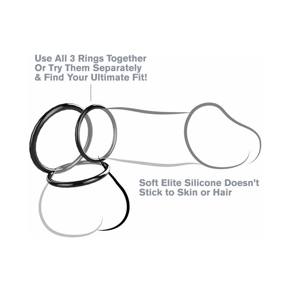 Pipedream Fantasy C-Ringz Silicone 3-Ring Stamina Set Black - Fantasies Boutique